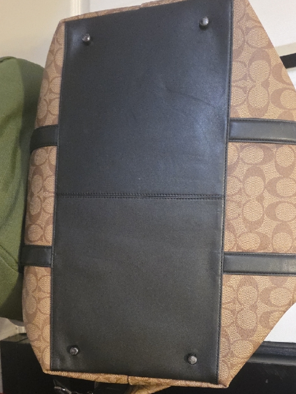 Coach Brown Signature Canvas Duffel with Black Trim - Picture 3 of 8